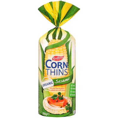 Real Foods Organic Sesame Corn Thins 150g