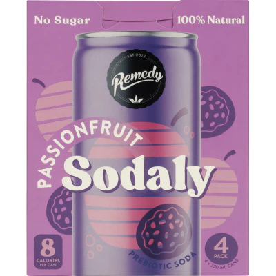 Remedy Passionfruit Sodaly Prebiotic Soda 4 x 250ml
