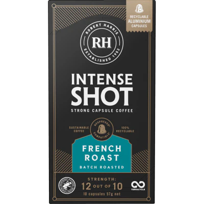 Robert Harris Intense Shot French Roast Strong Coffee Capsules 10pk