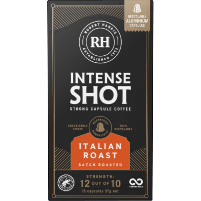 Robert Harris Intense Shot Italian Roast Strong Coffee Capsules 10pk