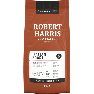 Robert Harris Italian Roast Plunger Filter Grind 100% Arabica Fresh Coffee 200g