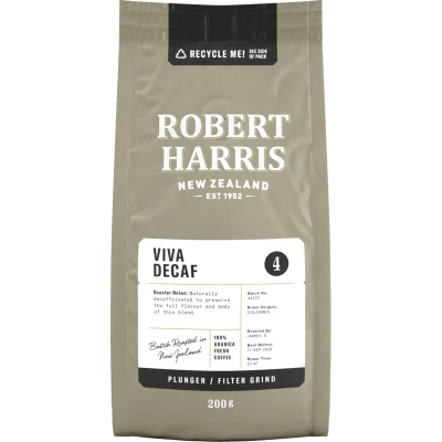 Robert Harris Viva Decaf  Plunger Filter Grind 100% Arabica Fresh Coffee 200g