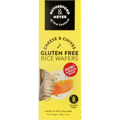 Rutherford & Meyer Gluten Free Rice Wafers Cheese & Chives 100g