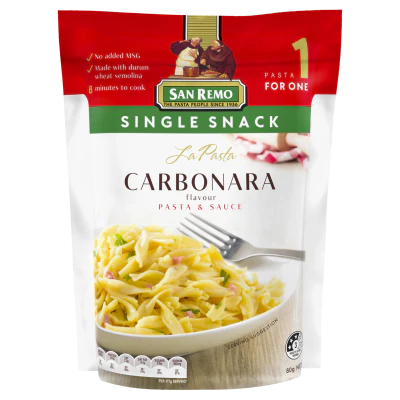 San Remo La Pasta Carbonara Pasta & Sauce Single Snack 80g