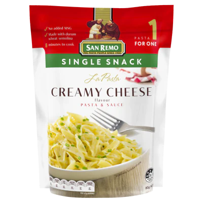 San Remo La Pasta Creamy Cheese Pasta & Sauce Single Snack 80g