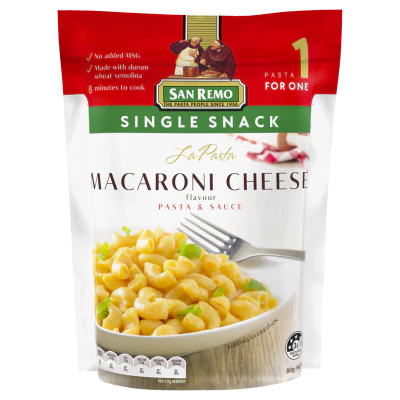 San Remo La Pasta Macaroni Cheese Pasta & Sauce Single Snack 80g