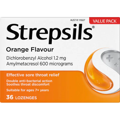 Strepsils Orange Flavour Sore Throat Relief Lozenges 36pk