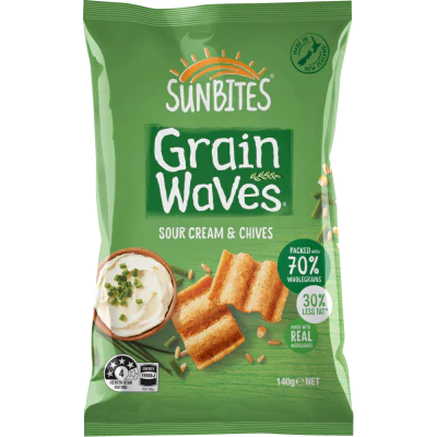 Sunbites Grain Waves Sour Cream & Chives Wholegrain Chips 140g