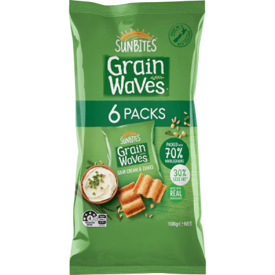 Sunbites Grain Waves Sour Cream & Chives Wholegrain Chips 6 x 18g