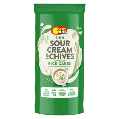 SunRice Thin Sour Cream & Chives  Flavoured Rice Cakes 160g