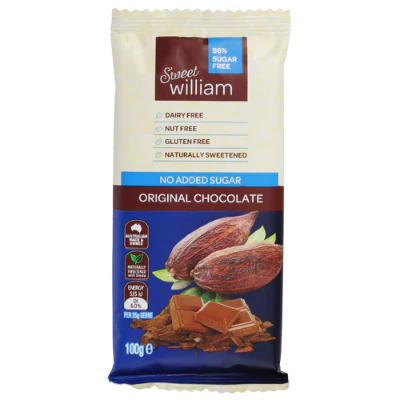 Sweet William No Added Sugar Original Chocolate Block 100g