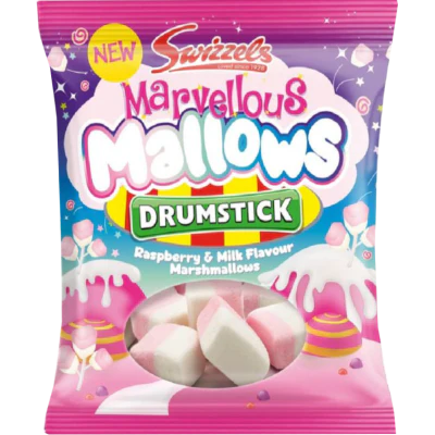 Swizzels Raspberry & Milk Flavour Marvellous Mallows Drumstick 125g