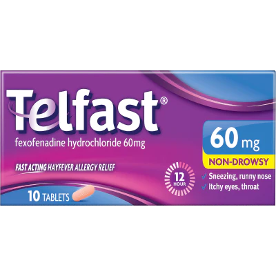 Telfast Non Drowsy Twice a Day 60mg Allergy Relief Tablets 10pk
