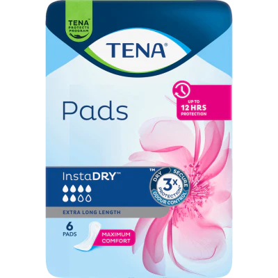 Tena InstaDry Extra Long Length Pads 6pk