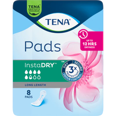 Tena InstaDry Long Length Pads 8pk