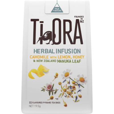 Ti Ora Herbal Infusion Camomile With Lemon Honey & New Zealand Manuka Leaf Pyramid Tea Bags 15pk