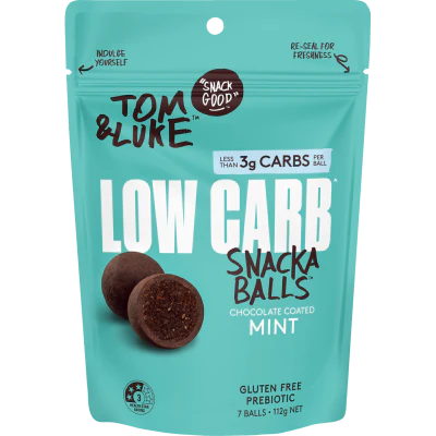 Tom & Luke Chocolate Coated Mint Low Carb Snackaballs 112g