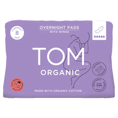 Tom  Organic Overnight Pads With Wings 8pk