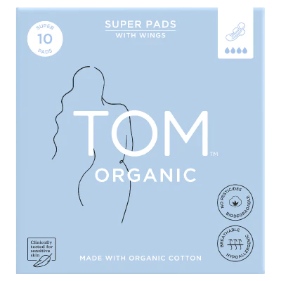 Tom  Organic Super Pads With Wings 10pk