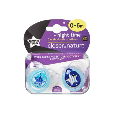 Tommee Tippee Closer To Nature Night Time Soother Glow In The Dark 0-6 Months 2pk