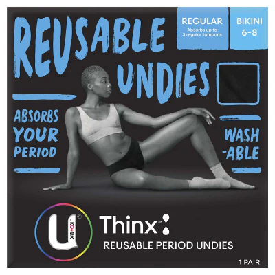 U By Kotex Thinx Period Underwear Black Bikini Size 6-8 1pk