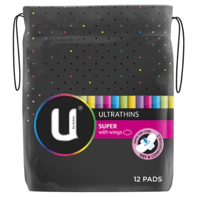 U By Kotex Ultrathin Super Pads With Wings 12pk