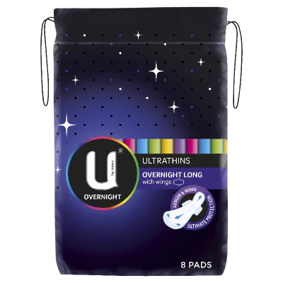 U By Kotex Ultrathins Overnight Long Pads With Wings 8pk