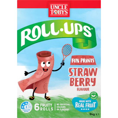 Uncle Tobys Roll-Ups Strawberry Flavour Fun Prints Snacks For Kids 6 x 15.6g