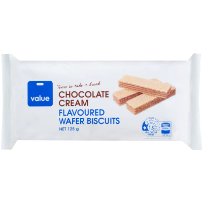 Value Chocolate Cream Flavoured Wafer Biscuits 125g