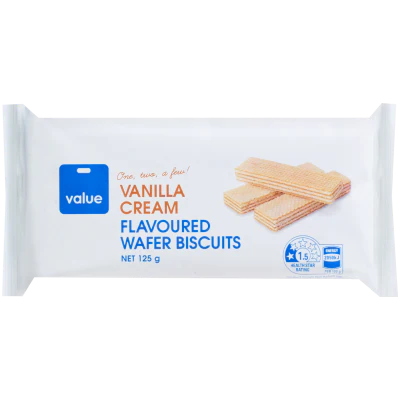 Value Vanilla Cream Flavoured Cream Wafer Biscuits 125g