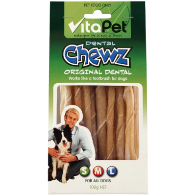 VitaPet Dental Chewz Rawhide Twist Dog Treats 100g