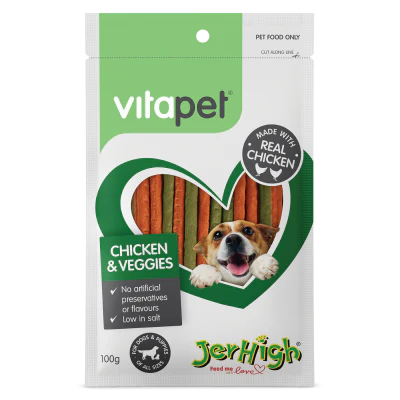 VitaPet Jerhigh Chicken & Veggies Dog Treats 100g