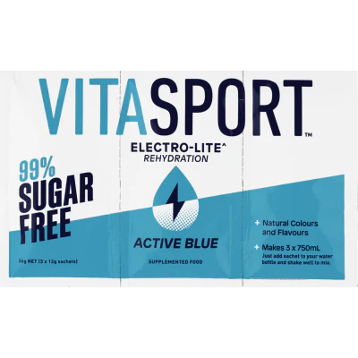 Vitasport Electro-Lite Rehydration 99% Sugar Free Active Blue Electrolyte Drink Base 3 x 12g