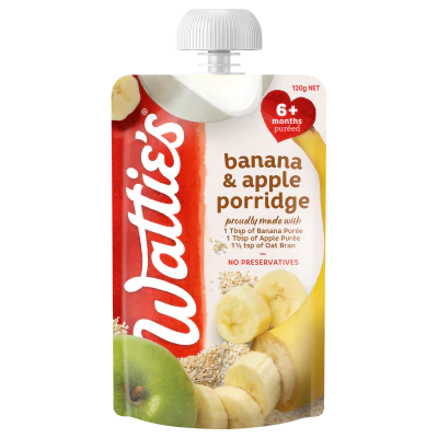 Wattie's For Baby Banana & Apple Porridge 6+ Months Pureed 120g