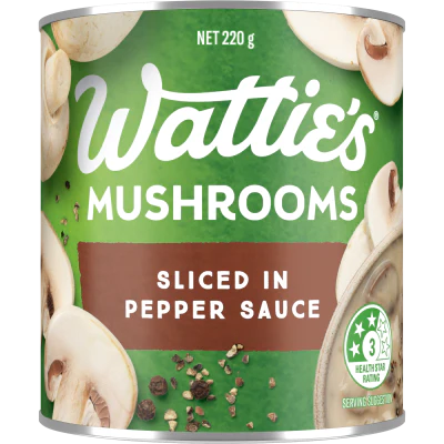 Wattie's Sliced Mushrooms In Pepper Sauce 220g