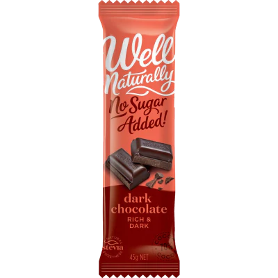 Well Naturally No Sugar Added Rich Dark Chocolate Bar 45g
