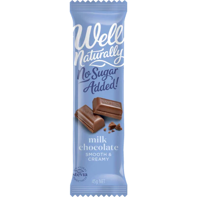 Well Naturally No Sugar Added Smooth & Creamy Milk Chocolate Bar 45g
