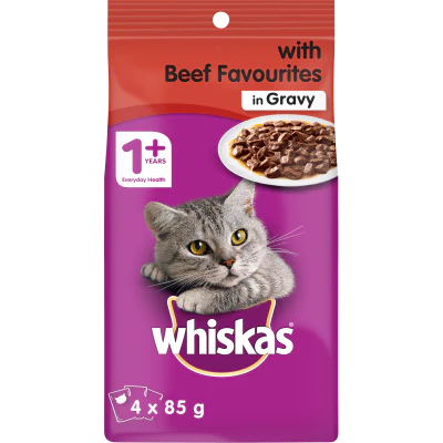 Whiskas Beef Favourites In Gravy Wet Cat Food Pouches 4pk