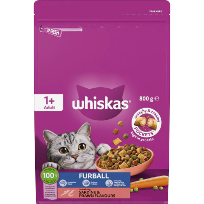 Whiskas Furball Sardine & Prawn Flavours Adult Dry Cat Food 800g
