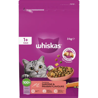 Whiskas Sardine & Prawn Flavour Adult Dry Cat Food 3kg