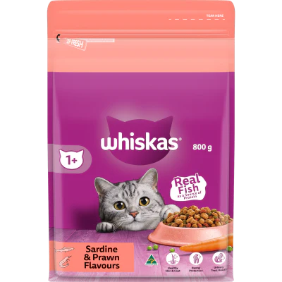 Whiskas Sardine & Prawn Flavours Adult Dry Cat Food 800g