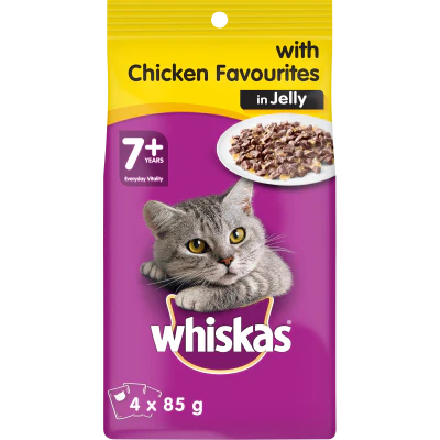 Whiskas Senior Chicken Favourites In Jelly Wet Cat Food Pouches 4 x 85g