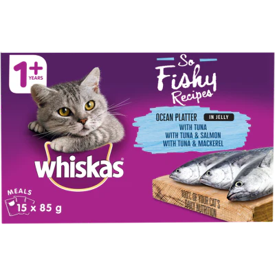 Whiskas So Fishy Recipes Ocean Platter In Jelly Wet Cat Food Pouches 15 x 85g