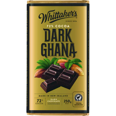 Whittaker's Dark Ghana 72% Cocoa Dark Chocolate Block 250g