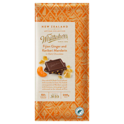Whittaker's Fijian Ginger & KeriKeri Mandarin Chocolate Block 100g