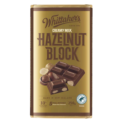 Whittaker's Hazelnut Block 33% Cocoa Milk Chocolate Block 250g