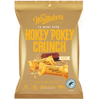 Whittaker's Hokey Pokey Crunch 33% Cocoa Milk Chocolate Bars 12 x 15g
