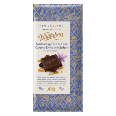 Whittaker's Marlborough Sea Salt & Caramel Brittle With Saffron Chocolate Block 100g