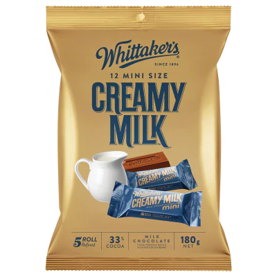 Whittaker's Mini Size Creamy Milk 12 Chocolate Bars 12 x 15g