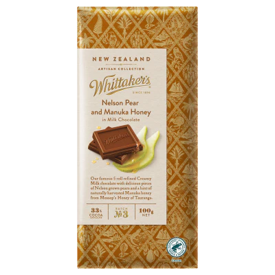 Whittaker's Nelson Pear & Manuka Honey Chocolate Block 100g